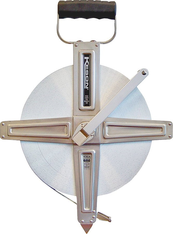 KESON LLC Keson SNR18300 Tape Measure, 300 ft L Blade, 3/8 in W Blade, Steel Blade, Stainless Steel Case, Chrome Case