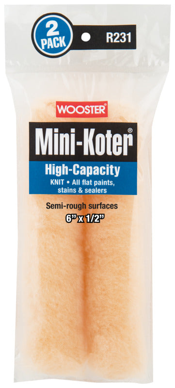 WOOSTER BRUSH Wooster R231-6 Mini Roller Cover, 1/2 in Thick Nap, 6 in L, Fabric Cover, 2/PK
