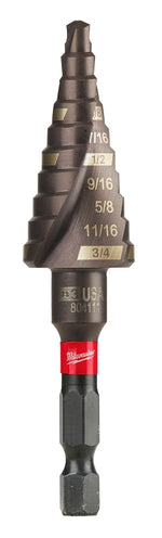 MILWAUKEE Milwaukee SHOCKWAVE Impact Duty 48-89-9243 Step Drill Bit, 3/16 to 3/4 in Dia, Spiral Flute, 2-Flute, Hex Shank TOOLS MILWAUKEE