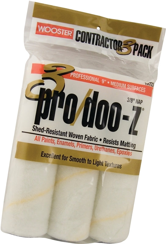WOOSTER BRUSH Wooster RR723-9 Roller Cover, White, 3/8 in Thick Nap, 9 in L, 3/PK PAINT WOOSTER BRUSH
