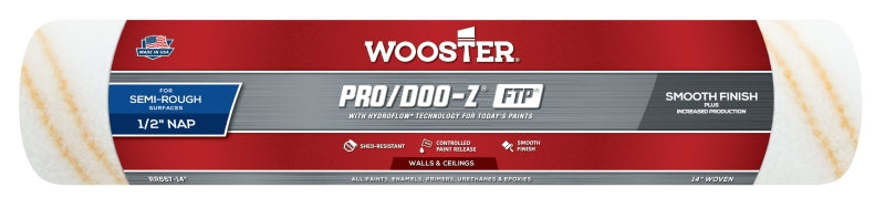 WOOSTER BRUSH Wooster RR667-14 Roller Cover, White, 1/2 in Thick Nap, 14 in L, Fabric Cover PAINT WOOSTER BRUSH