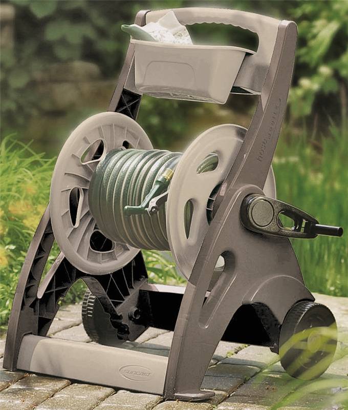 SUNCAST Suncast SFB200B Hose Reel Cart, 5/8 in Hose, 225 ft of 5/8 in Hose, Crank Handle, Resin