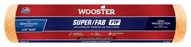 WOOSTER BRUSH Wooster RR924-14 Roller Cover, 1/2 in Thick Nap, 14 in L, Knit Fabric Cover, Lager