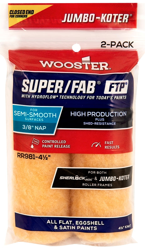 WOOSTER BRUSH Wooster RR981-4 1/2 Roller Cover, 3/8 in Thick Nap, 4-1/2 in L, Fabric Cover, Gold PAINT WOOSTER BRUSH