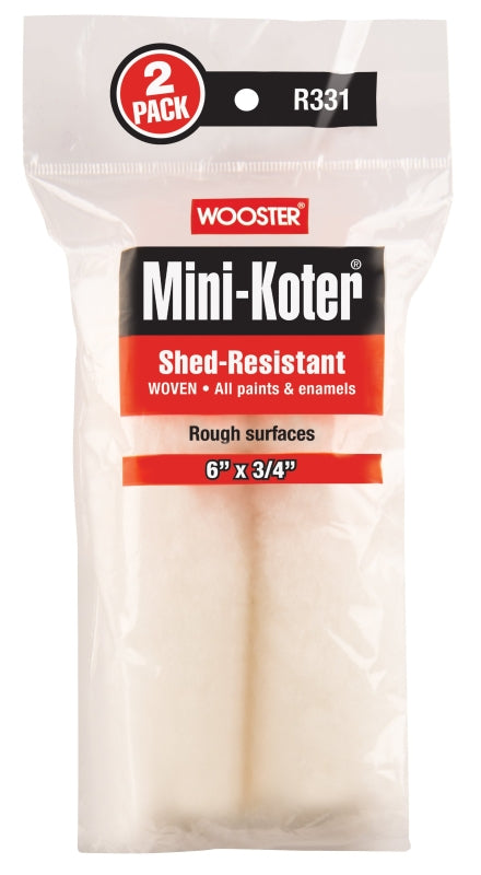 WOOSTER BRUSH Wooster R331-6 Mini Roller Cover, 3/4 in Thick Nap, 6 in L, Fabric Cover, 2/PK PAINT WOOSTER BRUSH