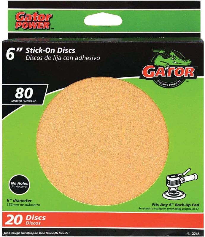 GATOR Gator GoldFlex 3245 Sanding Disc, 6 in Dia, Coated, 80 Grit, Medium, Aluminum Oxide Abrasive, Paper Backing TOOLS GATOR