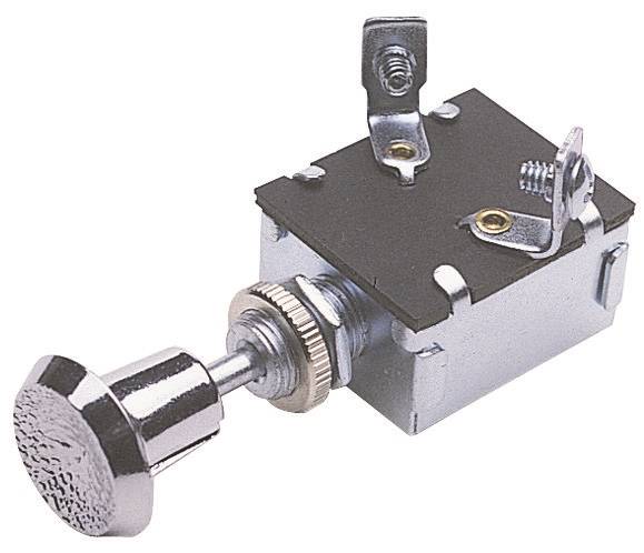 CALTERM Calterm 42200 Push/Pull Switch, 15 A, 12 VDC, Screw Terminal, Nickel Housing Material, Chrome AUTOMOTIVE CALTERM