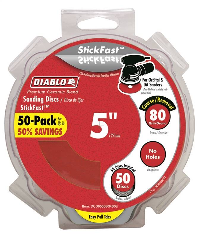 DIABLO Diablo DCD050080P50G Sanding Disc, 5 in Dia, 80 Grit, Coarse, Ceramic Abrasive, Pressure-Sensitive Adhesive Backing TOOLS DIABLO