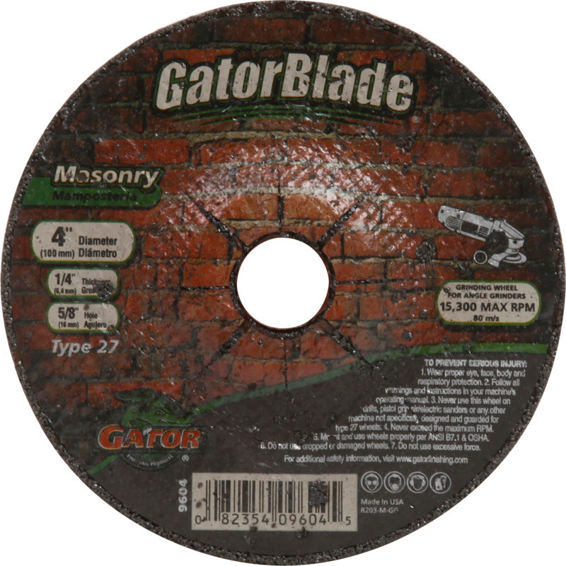 GATOR Gator 9604 Grinding Wheel, 4 in Dia, 1/4 in Thick, 5/8 in Arbor, Aluminum Oxide Abrasive TOOLS GATOR