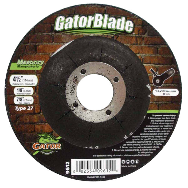 GATOR GatorBlade 9612 Cut-Off Wheel, 4-1/2 in Dia, 1/8 in Thick, 7/8 in Arbor, 24 Grit, Silicone Carbide Abrasive TOOLS GATOR