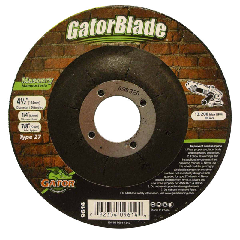 GATOR GatorBlade 9614 Cut-Off Wheel, 4-1/2 in Dia, 1/4 in Thick, 7/8 in Arbor, 24 Grit, Silicone Carbide Abrasive TOOLS GATOR