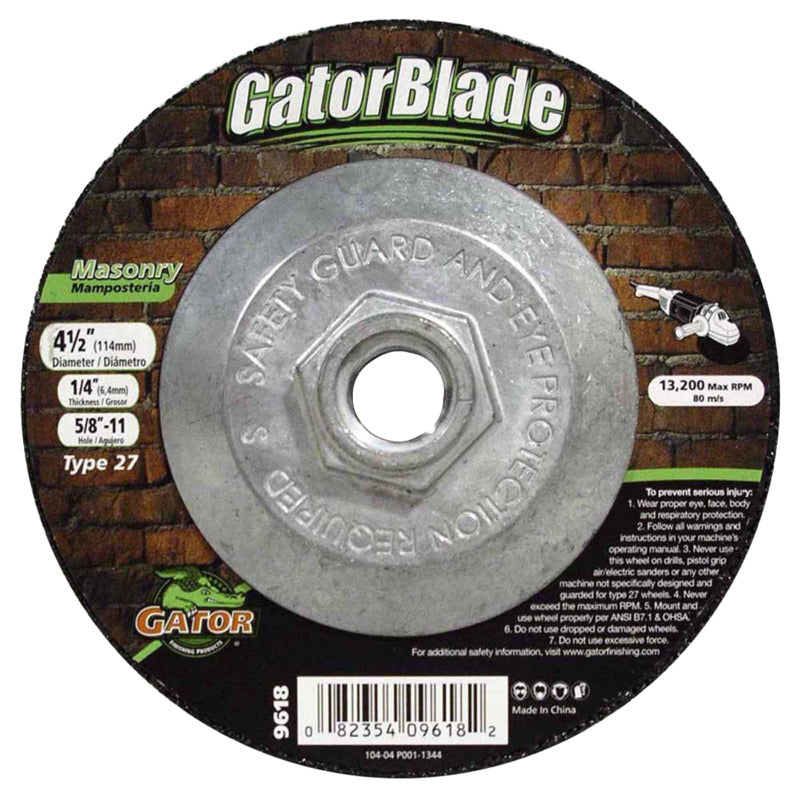 GATOR GatorBlade 9618 Cut-Off Wheel, 4-1/2 in Dia, 1/4 in Thick, 5/8-11 in Arbor, Silicone Carbide Abrasive, 24 Grit TOOLS GATOR