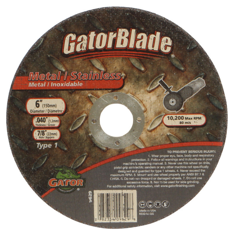 GATOR Gator 9629 Grinding Wheel, 6 in Dia, 0.04 in Thick, 7/8 in Arbor TOOLS GATOR