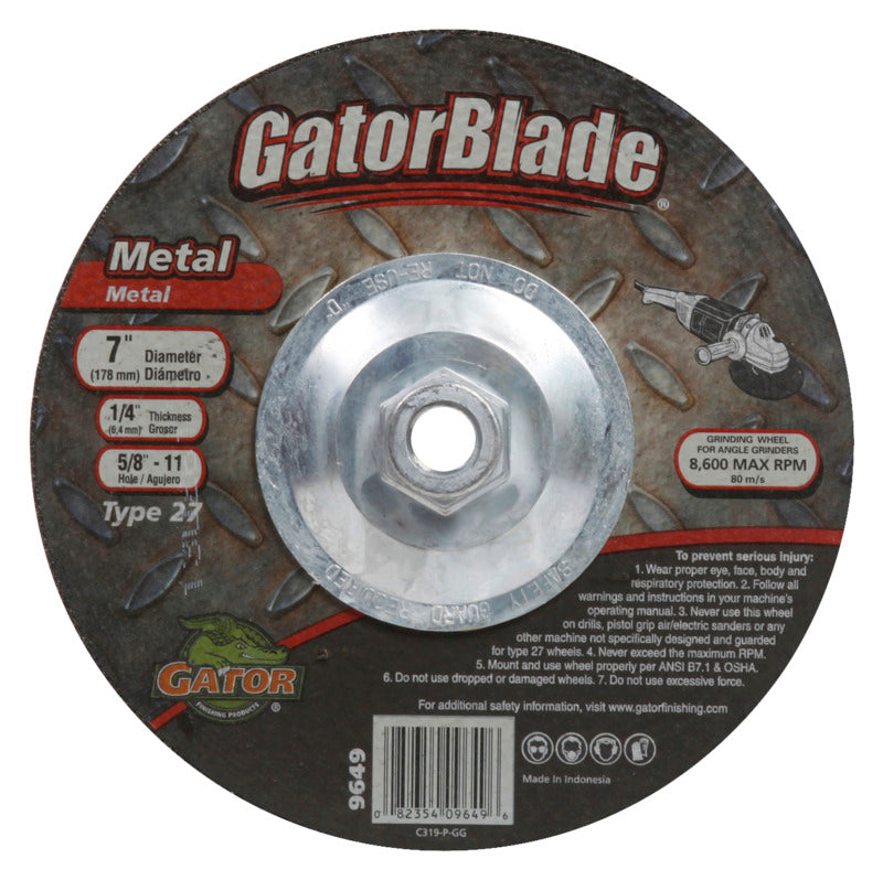 GATOR GatorBlade 9649 Cut-Off Wheel, 7 in Dia, 1/4 in Thick, 5/8-11 in Arbor, 24 Grit, Silicone Carbide Abrasive TOOLS GATOR