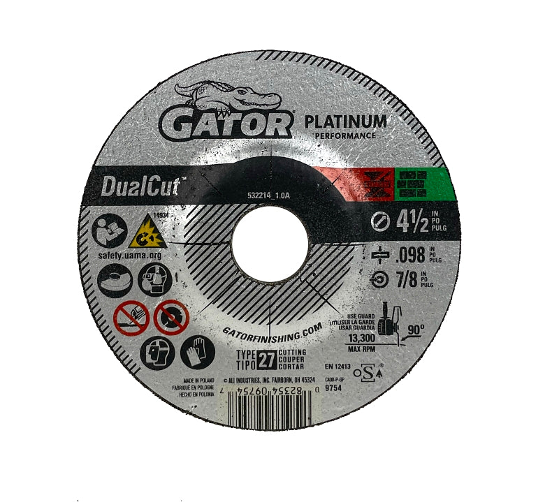 GATOR Gator 9754 Cut-Off Wheel, 4-1/2 in Dia, 0.098 in Thick, Aluminum Oxide Abrasive, 7/8 in Arbor TOOLS GATOR