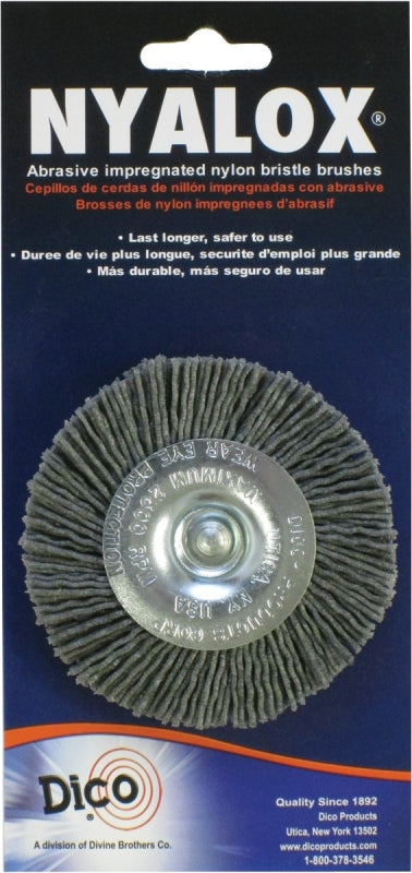 DICO PRODUCTS Dico 541-771-3 Mounted Wheel Brush, Nylon Bristle, 3 in Dia, 1/4 in Arbor/Shank AUTOMOTIVE DICO PRODUCTS