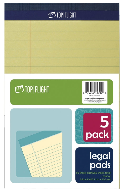 TOP FLIGHT Top Flight 8105/5 Series 4513090 Legal Pad, 8 in L x 5 in W Sheet, 50-Sheet, Canary Yellow Sheet