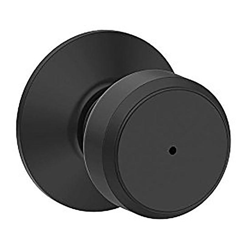 SCHLAGE LOCK Schlage F Series F40 BWE 622 Privacy Lockset, Round Design, Knob Handle, Matte Black, Metal, Black, Interior Locking HARDWARE & FARM SUPPLIES SCHLAGE LOCK
