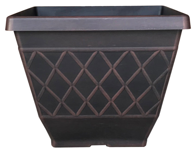 SOUTHERN PATIO Southern Patio HDR-054856 Planter, 16 in H, Square, Resin, Brown, Textured LAWN & GARDEN SOUTHERN PATIO