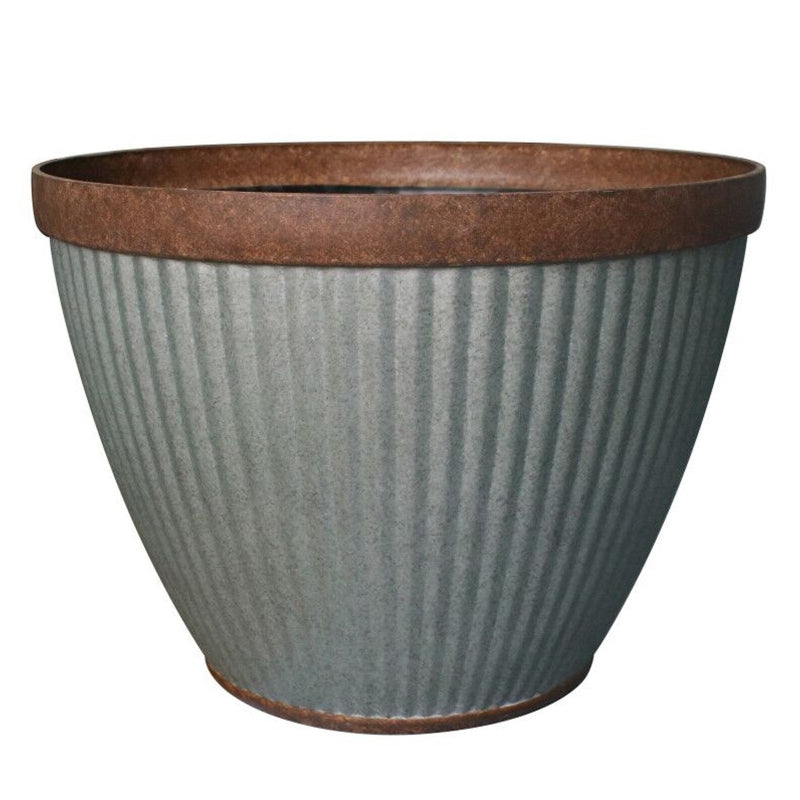 SOUTHERN PATIO Southern Patio HDR-054795 Planter, 15 in Dia, 11 in H, Round, Resin, Rustic Galvanized, Silvery