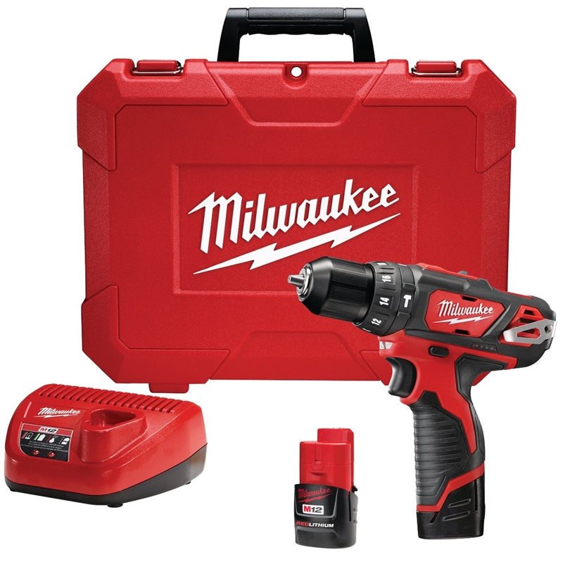 MILWAUKEE Milwaukee 2408-22 Hammer Drill/Driver Kit, Battery Included, 12 V, 1.5 Ah, 3/8 in Chuck, Keyless Chuck