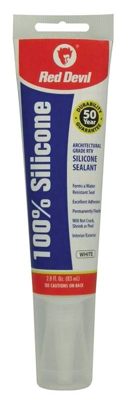 RED DEVIL Red Devil 0810 Silicone Sealant, White, -60 to 400 deg F, 2.8 oz Squeeze Tube PAINT RED DEVIL