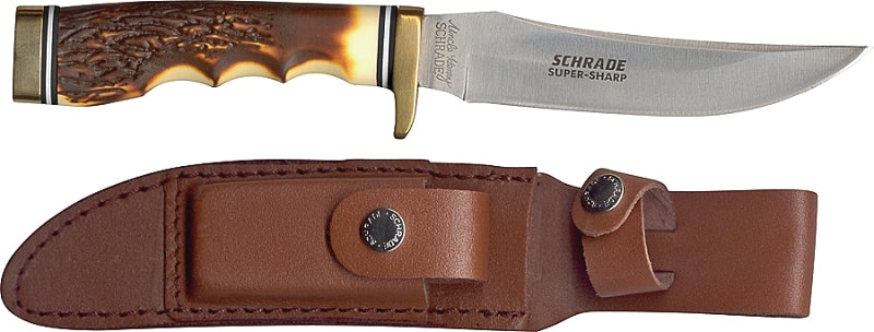 UNCLE HENRY Schrade 153UH Blade Knife, 5 in L Blade, 0.13 in W Blade, 7Cr17MoV High Carbon Stainless Steel Blade, Brown Handle