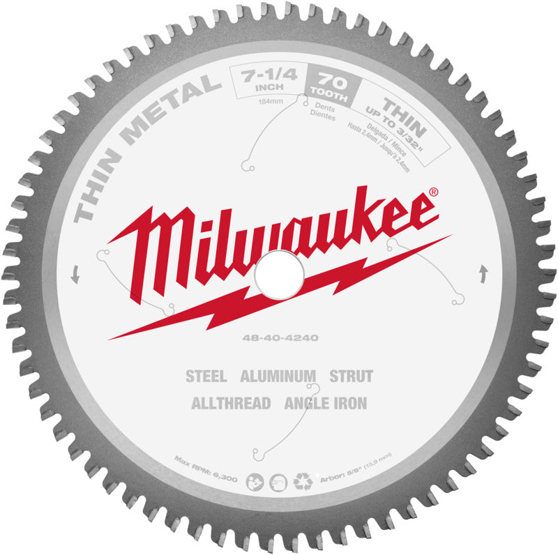 MILWAUKEE Milwaukee 48-40-4240 Circular Saw Blade, 7-1/4 in Dia, 5/8 in Arbor, 70-Teeth, Carbide Cutting Edge TOOLS MILWAUKEE