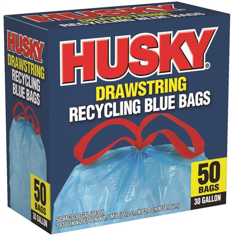 POLY-AMERICA Husky HK30DS050BU Trash Bag with Drawstring, 30 gal Capacity, Blue