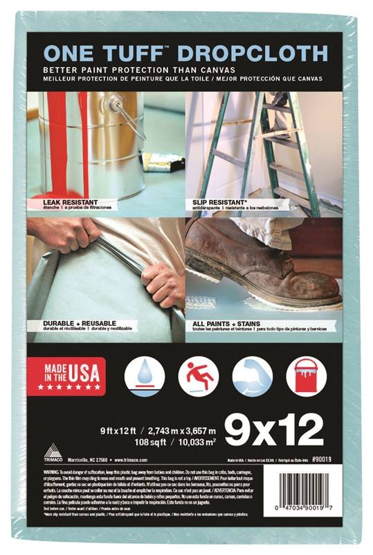 TRIMACO Trimaco ONE TUFF 90019 Drop Cloth, 12 ft L, 9 ft W, Sontara Fabric, Blue