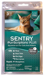SENTRY Sentry PurrScriptions Plus 01980 Flea and Tick Squeeze-On, Liquid, Mild Acetate, 3 Count PET & WILDLIFE SUPPLIES SENTRY