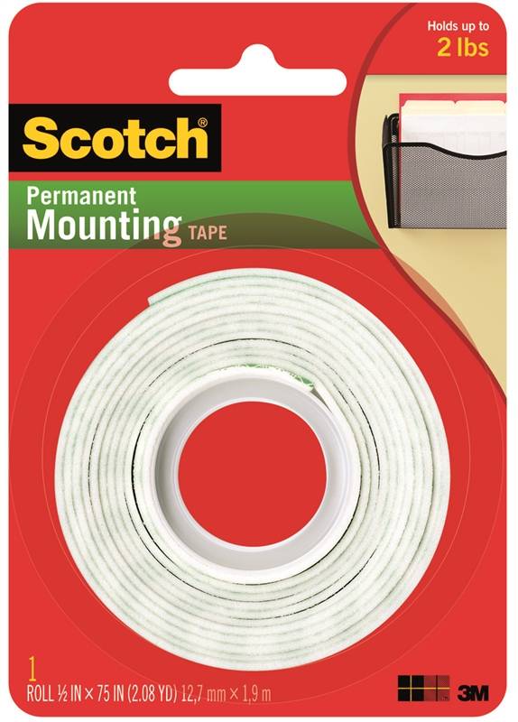 SCOTCH Scotch 110 Mounting Tape, 75 in L, 1/2 W, White