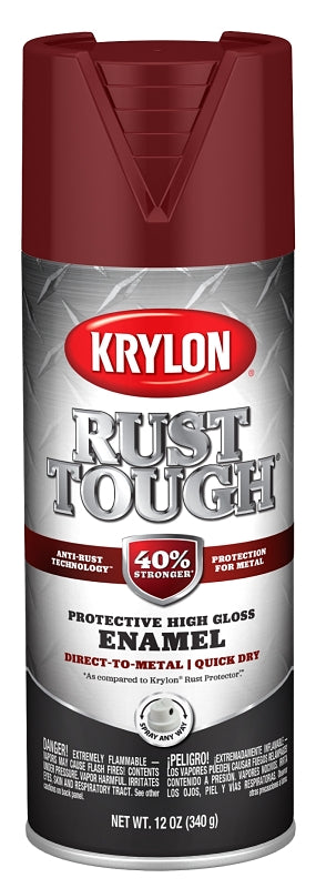 KRYLON Krylon Rust Tough K09221008 Enamel Spray Paint, Gloss, Burgundy, 12 oz, Can