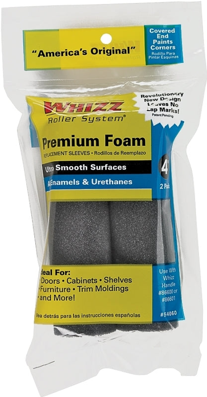 WHIZZ Whizz 54060 Roller Cover, 1/4 in Thick Nap, 4 in L, Foam Cover, Black PAINT WHIZZ