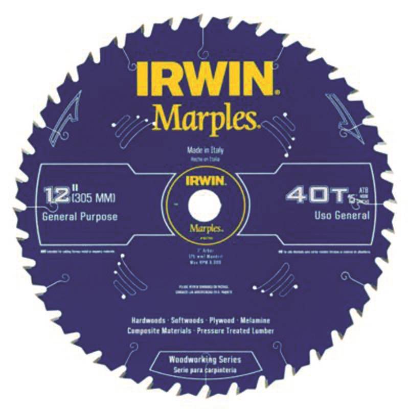 IRWIN Irwin 1807382 Circular Saw Blade, 12 in Dia, 1 in Arbor, 40-Teeth, Carbide Cutting Edge TOOLS IRWIN
