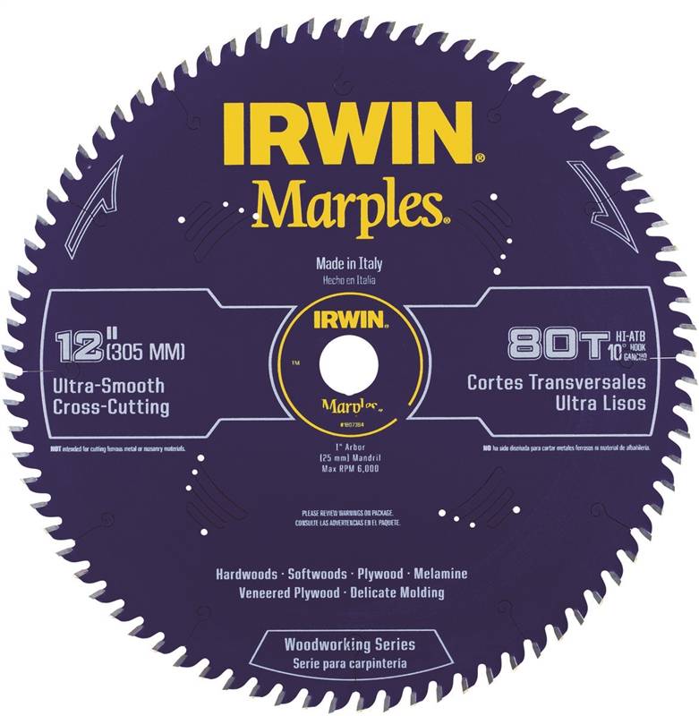 IRWIN Irwin 1807384 Circular Saw Blade, 12 in Dia, 1 in Arbor, 80-Teeth, Carbide Cutting Edge TOOLS IRWIN