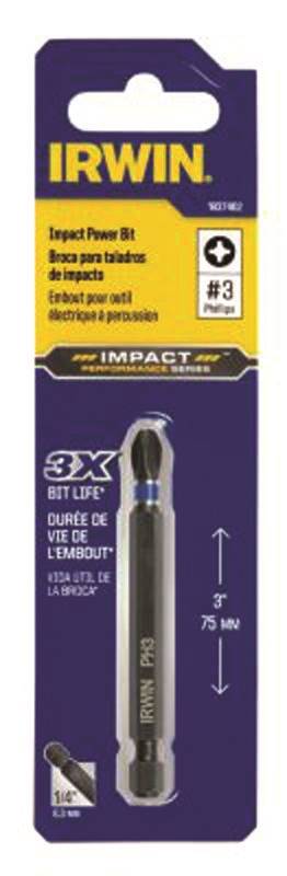 IRWIN Irwin IWAF33PH3 Power Bit, #3 Drive, Phillips Drive, 1/4 in Shank, Hex Shank, 3-1/2 in L, Steel TOOLS IRWIN