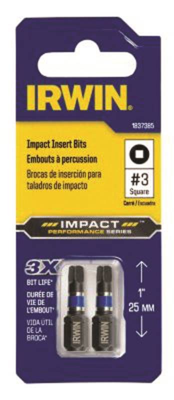 IRWIN Irwin IWAF31SQ32 Impact Insert Bit, #3 Drive, Square Drive, 1/4 in Shank, Square Shank, 1 in L, Steel TOOLS IRWIN