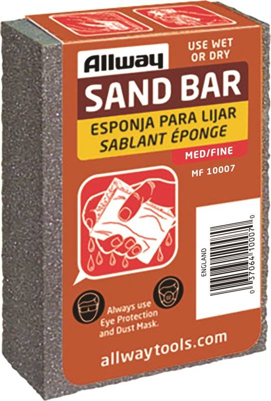 ALLWAY TOOLS ALLWAY MF Sand Bar, 4 in L, 2-1/2 in W, Fine, Medium, Aluminum Oxide Abrasive BUILDING MATERIALS ALLWAY TOOLS