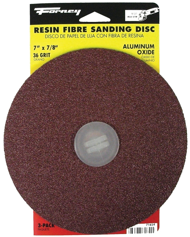 FORNEY Forney 71654 Sanding Disc, 7 in Dia, 7/8 in Arbor, Coated, 36 Grit, Extra Coarse, Aluminum Oxide Abrasive TOOLS FORNEY