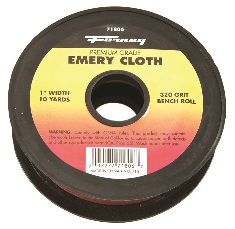 FORNEY Forney 71806 Bench Roll, 1 in W, 10 yd L, 320 Grit, Premium, Aluminum Oxide Abrasive, Emery Cloth Backing TOOLS FORNEY