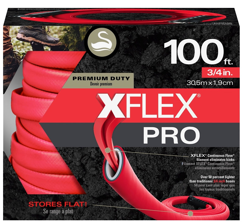 COLORITE/SWAN Swan XFlex PRO Series CSNXFP34100 Garden Hose, 3/4 in, 100 ft L, Male x Female, Polyester, Red