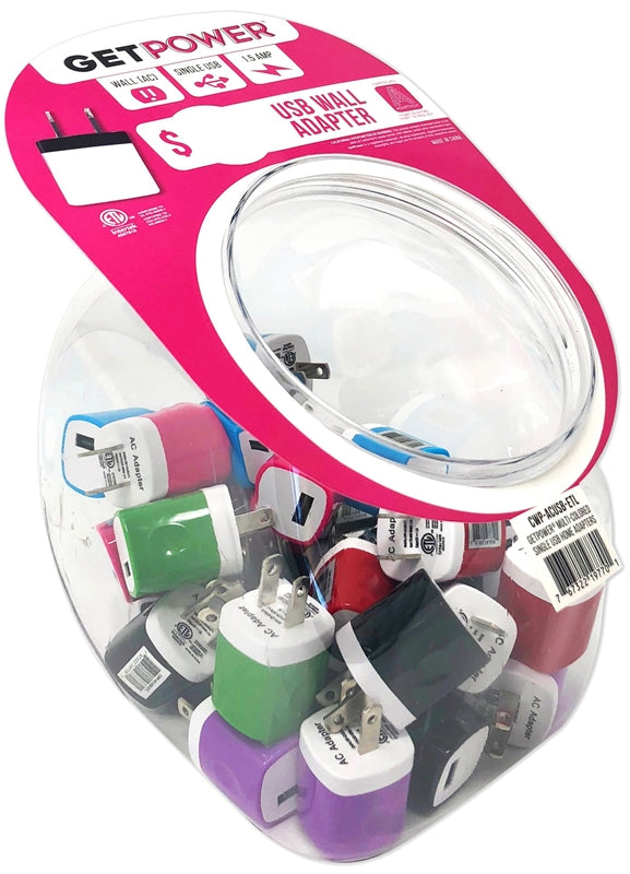 GET POWER GetPower CWP-USBBOWL-EAC USB Wall Adapter, Black/Blue/Green/Pink/Purple/Red/White