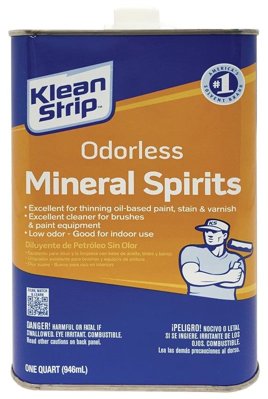 KLEAN STRIP Klean Strip QKSP94005 Mineral Spirit Thinner, Liquid, Solvent, Light Yellow, 1 qt Can PAINT KLEAN STRIP