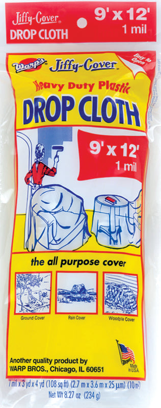 WARP'S Warp's JCS-912-M Drop Cloth, 1 mil Thick, 12 ft L, Plastic, Clear