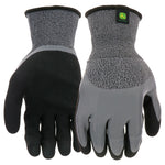 JOHN DEERE John Deere JD30500-L Double-Dipped Gloves, L, 4-1/4 in L, Knit Wrist, Seamless Cuff, Latex Coating, Black/Gray