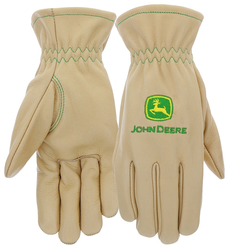 JOHN DEERE John Deere JD84014-WSM Work Gloves, Women's, S/M, 3-1/2 in L, Slip-On Cuff, Cow Grain Leather, Beige