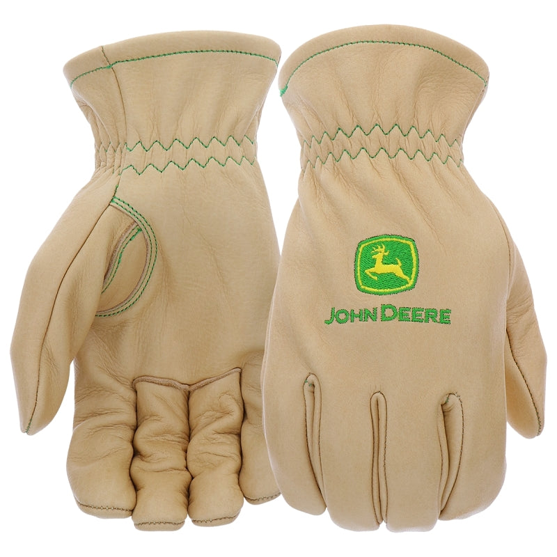 JOHN DEERE John Deere JD84013-XL Work Gloves, Men's, XL, 4-1/2 in L, Slip-On Cuff, Cow Grain Leather, Beige