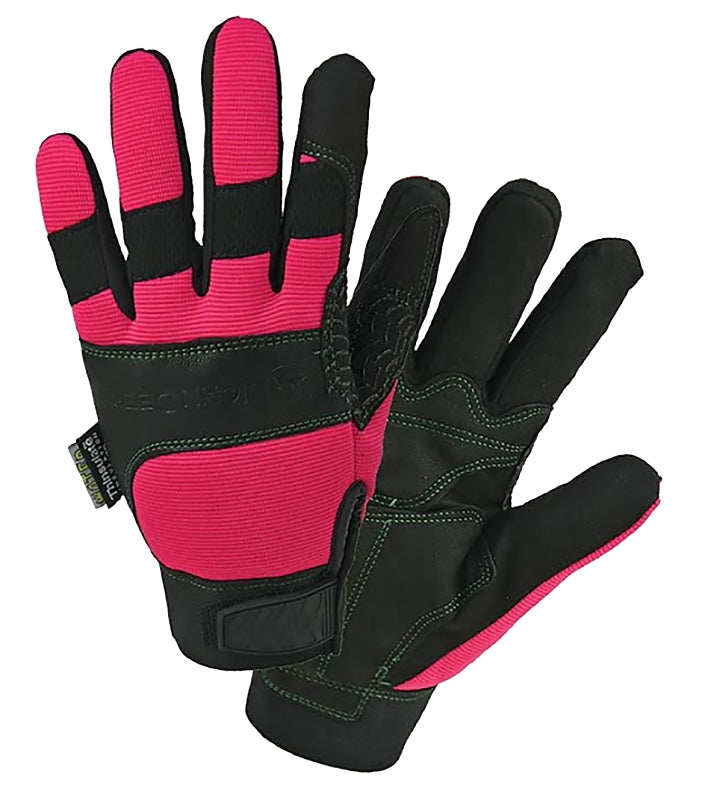 JOHN DEERE John Deere JD90015/WML All-Purpose Winter Gloves, Women's, L, Hook and Loop Cuff, Foam/Spandex, Black/Pink
