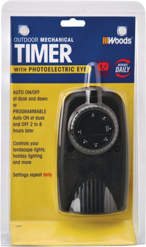 WOODS Woods 2001 Mechanical Timer, 8.3 A, 120 V, 1 W, 24 hr Time Setting, Black
